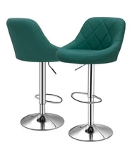 MoNiBloom Adjustable Metal Swivel Barstools, PU Leather, Set of 2, Teal Green