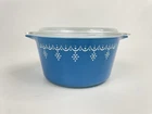 Vintage Pyrex Blue Garland Snowflake Casserole 1 QT #473 With Lid EUC