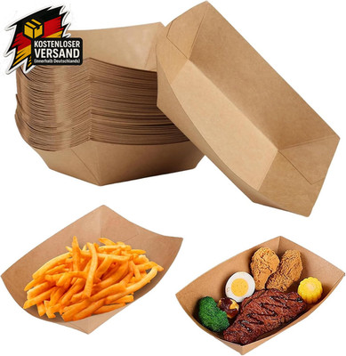 Pommes Schalen, 50 Stück Kraftpapier Becher für Pommes Currywurst Salat