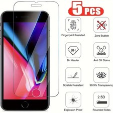 5x Pack For iPhone 6 6S 7 8 Plus Premium Tempered Glass Screen Protector