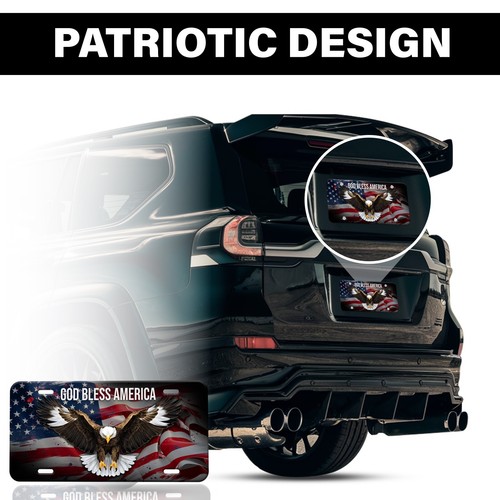 American-Eagle-Flag License Plate Decorative Car Front License plate 4 hole - Picture 3 of 6