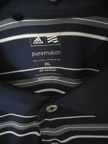 Men's University of Michigan Adidas Blue Striped Short Sleeve Polo Sz. 2XLb - Picture 2 of 4