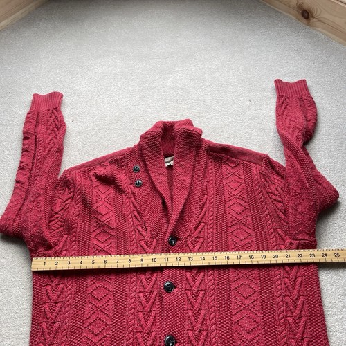 Ralph Lauren Denim Supply Herren Aran Zopfmuster Grobstrick Baumwolle Strickjacke Rot Large - Bild 10 von 16