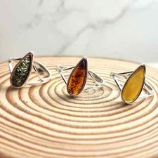 925 Sterling Silver Genuine Baltic Amber Adjustable Ring G404A