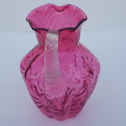 Fenton Cranberry Glass Pitcher Jug with fern optic Pattern - Picture 14 of 17