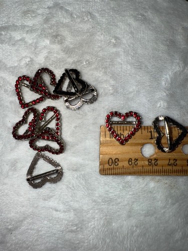 Set of 10 silver heart shaped red rhinestone slide charm charms 1/2" opening - Picture 2 of 2