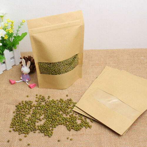 Paper Bag Resealable Zip Lock Kraft Pouch Stand Up Foil Heat Seal Food Grade UK - Picture 5 of 5