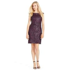 NWT 260 Lauren RALPH LAUREN Evening Purple Sequined Cocktail Dress Size 10
