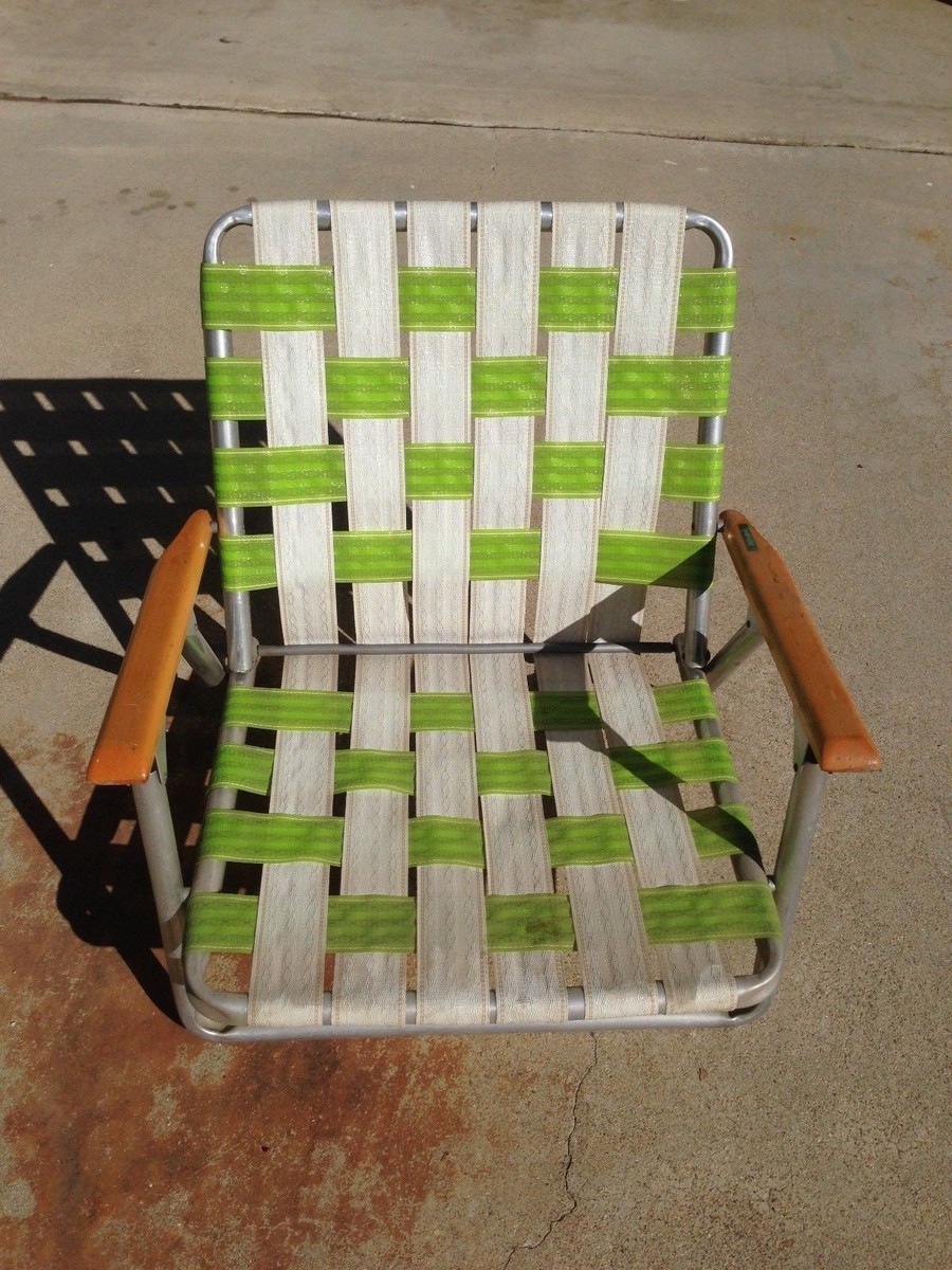 Aluminum Webbed Lounge Lawn Chair Folding Mid Century