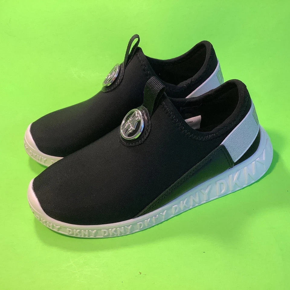 DKNY Jóvenes Niñas Tenis Zapatos Talla 4 Negro con Plateado Foto 3 de 4