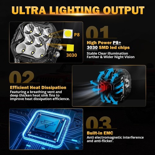 Combo de luces de trabajo LED de 4" AUXBEAM 2 piezas blanco DRL ámbar intermitente para Nissan - Imagen 3 de 12
