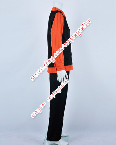 One Piece Sanji Cosplay Gilet Nero Righe Camicia Arancione Costume Outfit Abbigliamento - Foto 3 di 9