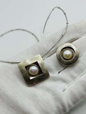 Vintage Silber Set Ring & Kollier Handarbeit Perle Massive Top Zustand Signiert