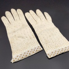 Antique 1950s Women  s Double Woven Cotton Beaded Dress Gloves Made in Hong Kong