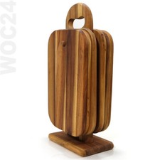 AKAZIE Brettchenständer SET mit 6 Frühstücksbrettchen 23 x 15 Schneidebrett Holz