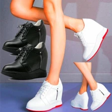 EUR34-46 Plus size Fashion Sneaker Women Leather Ankle Boots Wedge Heel Casual