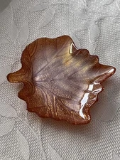 Hallmark Autumn Leaf Shaped Decorative Glass Plate Gold Trinket Serving Dish