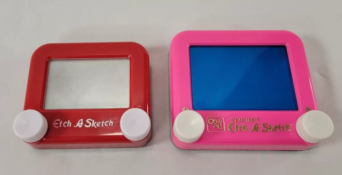 Lot of 2 Pocket Etch A Sketch Ohio Art Pink & Red Travel Size Etch A Sketch