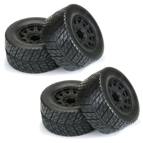 Pro-Line Street Fighter HP 3.8" Street BELTED Tires Mounted w/ Black Wheels (4) - Afbeelding 1 van 5