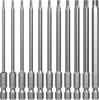 11-Piece Extra Long Torx Bit Set 100mm with Magnetic Hex Shank T6-T40