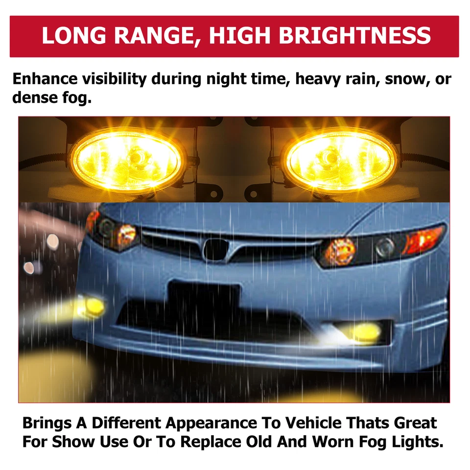 Подходит для 2006 07 2008 Honda Civic купе желтый объектив бампер герметичные противотуманные фары с проводкой - Изображение 4 из 4