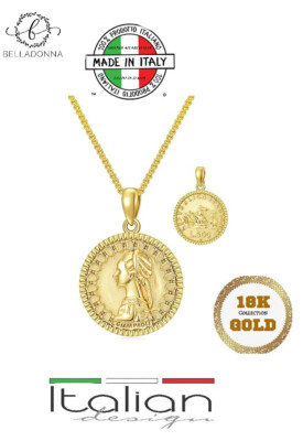 Italienische 18K GP 500 Lira Italienische Münze Halskette Anhänger 22mm Giampaoli Kette Neu