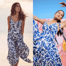 ALEXIS X TARGET BLUE BOTANICAL TIE STRAP ASYMMETRICAL HEM DRESS 2x