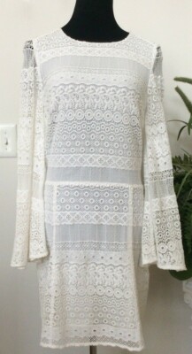 Rebecca Minkoff Womens Grin Crochet Bell Sleeves Casual Dress White 6 Rebecca Minkoff Womens Grin Crochet Bell Sleeves Casual Dress White 6