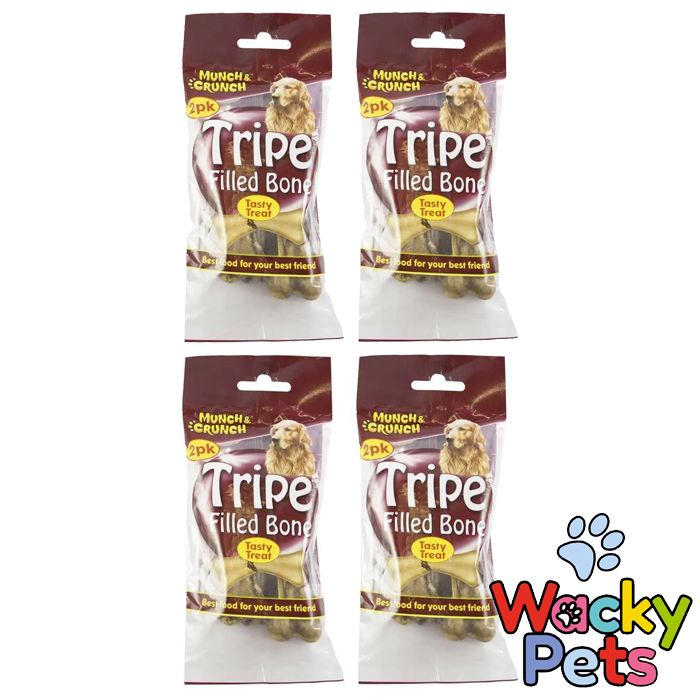 TRIPE FILLED BONES TWIN PACK x 4, = EIGHT BONES. Munch & Crunch DOG TREATS CHEWS