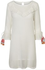 Noisy May Mesh Style Knitted White Dress Size L Tassels Flared Sleeve Cuffs 
