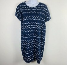 Old Navy Womens Dress sz M Blue Geometric Short Sleeve Knee Length Linen Beach