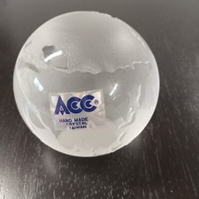 Crystal Glass World Globe Earth Paperweight Clear Frosted Etched Glass Vintage