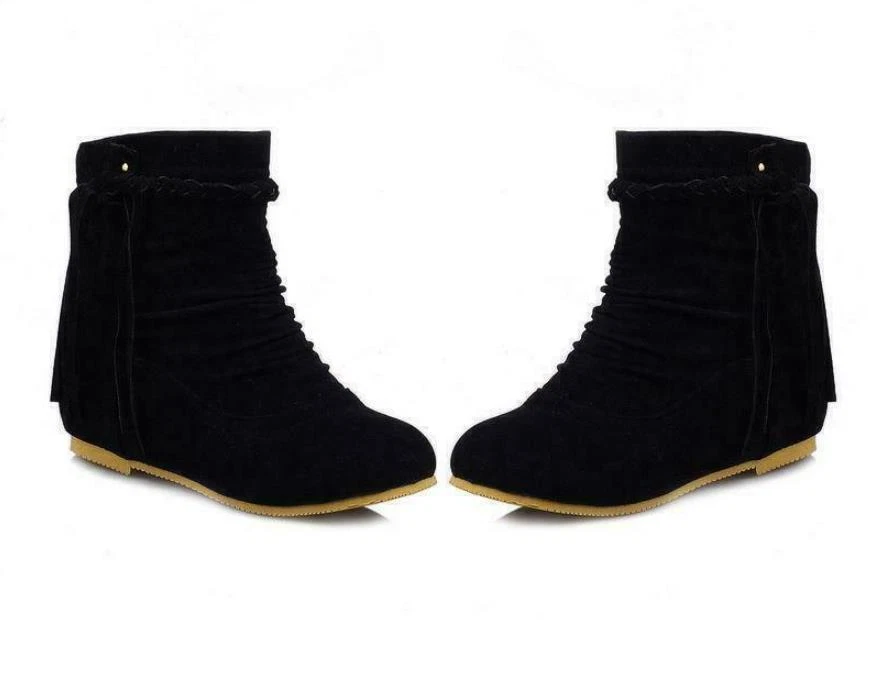 Женские замшевые кисточки плоский лодыжки ботинки круглый носок тянуть на зимние туфли большого размера - Изображение 4 из 4