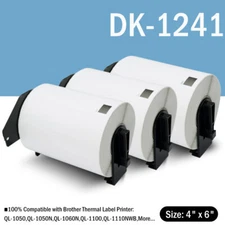 3 Roll 200 Shipping Labels DK-1241 4" x 6" for Brother QL-1050N QL-1110NWB
