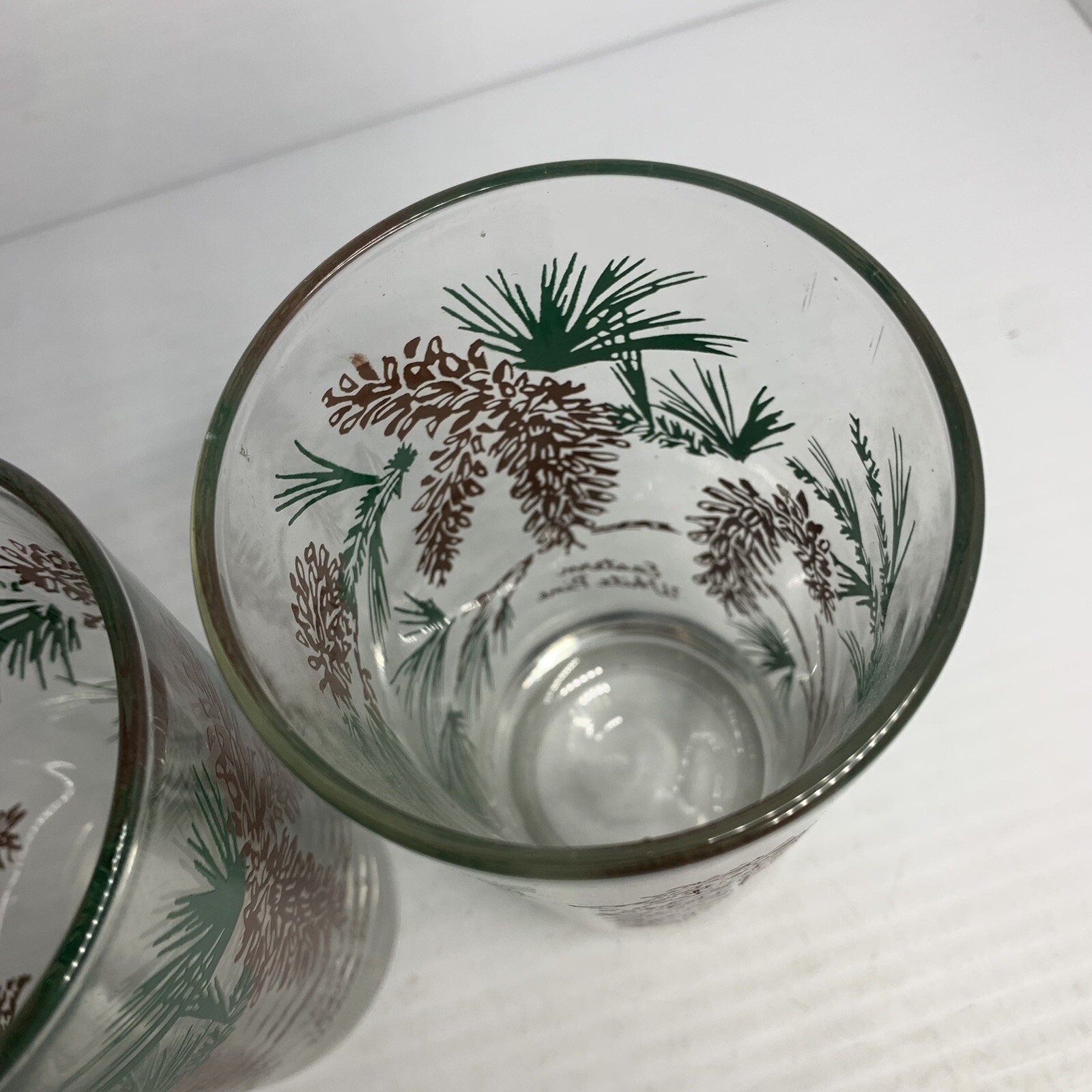 Pair 2 Vintage Eastern White Pine Boscul Peanut Butter Drinking Glasses