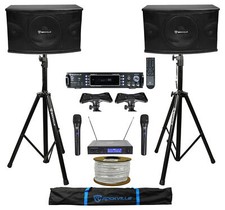 Pair Rockville KPS10 Karaoke Speakers Bluetooth Amp Tripod Stands Wireless Mics