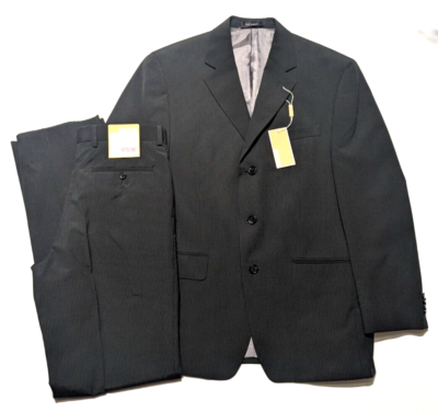 Michael Kors Mens Gray Suit 39S 31 x 34 Classic-Fit Polyester Rayon  Pinstripe