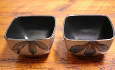 Pair of Glazed Square Asian Style Floral Porcelain Contemporary Salad Soup Bowls