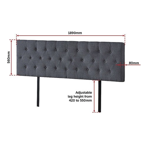 Linen Fabric King Bed Deluxe Headboard Bedhead Bedroom Furniture - Grey - Picture 6 of 6