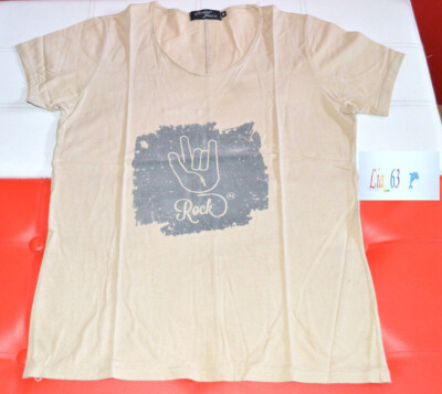 Modis Denim T-Shirt Shirt beige ''I Love You Rock'' Herren Größe M