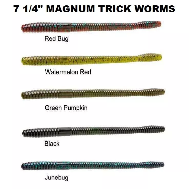 Zoom Soft Baits - 7 1/4 Magnum Trick Worms 115 - Choose Colors - Made In  USA!