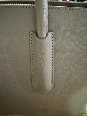 Furla Gray Satchel Top Handle Bag Gold Hardware Zip Closure Lined Pockets Charm