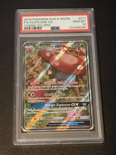 2019 Pokemon Sun & Moon Cosmic Eclipse Vileplume GX #211/236 PSA 10