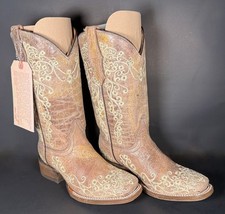 Corral A2980 Youth Size 1 Brown Bone Embroidery Square Toe Boots NWT