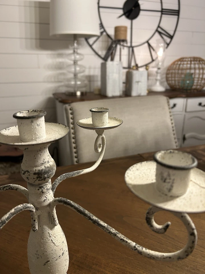 Candelabro Casa Rural Blanco Envejecido Rústico Foto 3 de 4