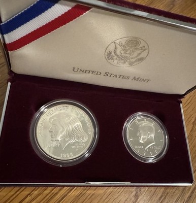 Uncirculated US Mint 1995 John F Kennedy & Olympics Proof Silver Set 0.9 COA Box
