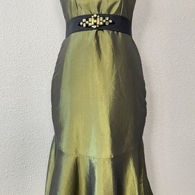 Vintage Betsy & Adam Prom Mermaid Dress Beaded 10 Chartreuse Y2K Whimsygoth Goth