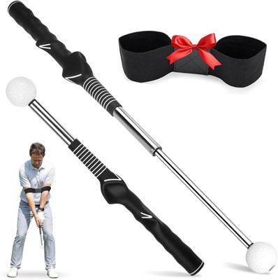 Montela Retractable Golf Swing Trainer, Right-Handed Training Aid with Grip Trai