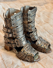 Freebird Zane Women&rsquo;s Leather Croc Open Toe Buckle Zip Ankle Bootie 7