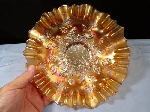 Vintage Fenton Marigold Carnival Glass Holly Bowl 9 1/2" Wide